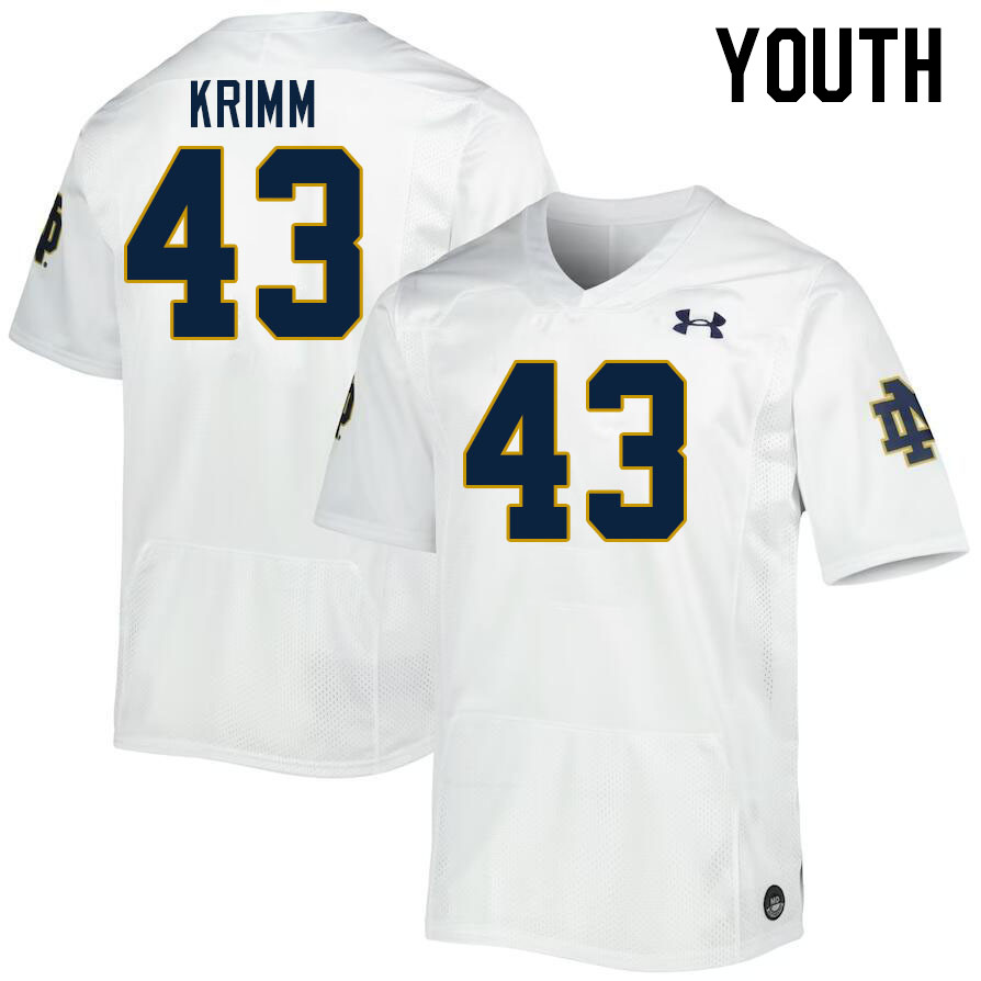 Youth #43 Ben Krimm Notre Dame Fighting Irish College Football Jerseys Stitched Sale-White - Click Image to Close